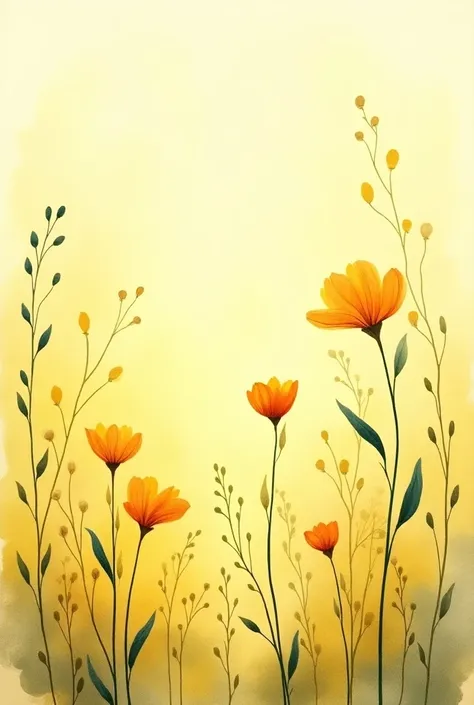  create a drawing of flowers in the forest for Abstract Wall Art in Golden Yellow, minimalist abstract watercolor painting ,