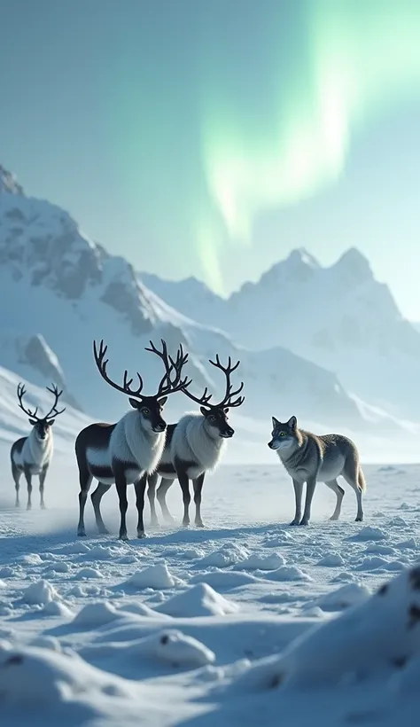 caribou (reindeer) and artic wolf