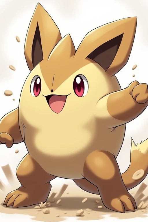  The fighting Pokémon Menki has a spherical body ,  which is covered with beige fur .  with the exception of the inner ears ,  the tip of his tail ,  the paws and wrists ,  and the feet and ankles .  These areas of the body are light brown .  His face is c...