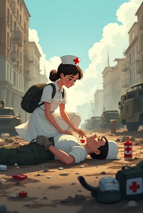 Disney cartoon of a nurse on a battlefield 