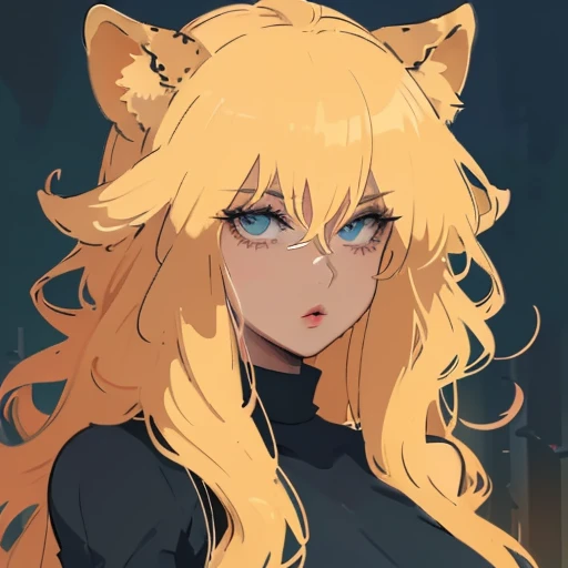 xilonen-gi, green eyes,blonde hair,animal ears,leopard girl, dark-skinned female, looking at viewer, red lips, solo, upper body