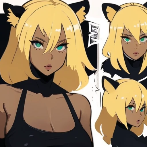 xilonen-gi, green eyes,blonde hair,animal ears,leopard girl, dark-skinned female, looking at viewer, red lips, solo, upper body