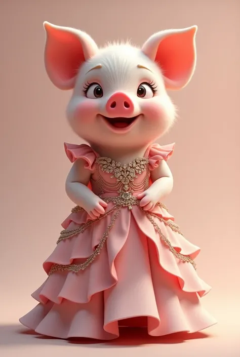 Draw an animated pig dressed in an elegant dress 
