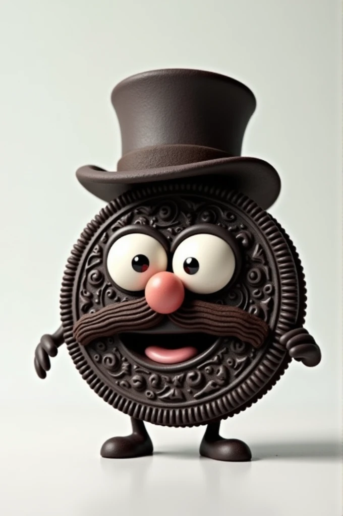  An OREO cookie with a hat, eyes and mustache 