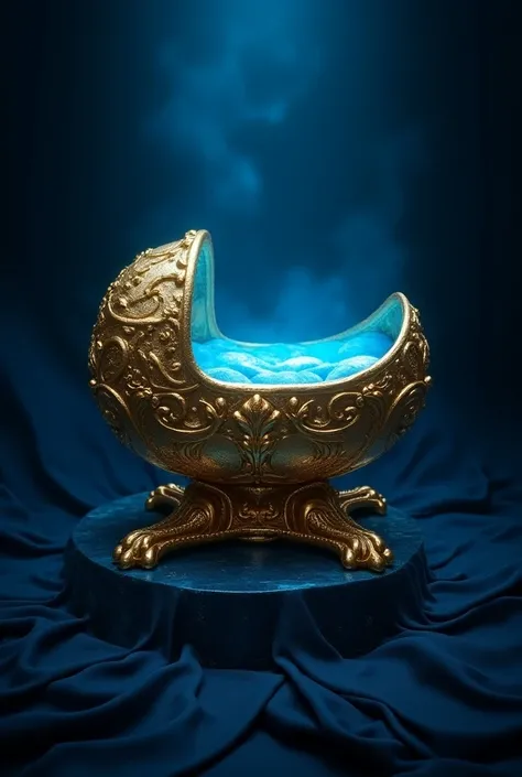 A cradle of gold. Dark blue illumination 