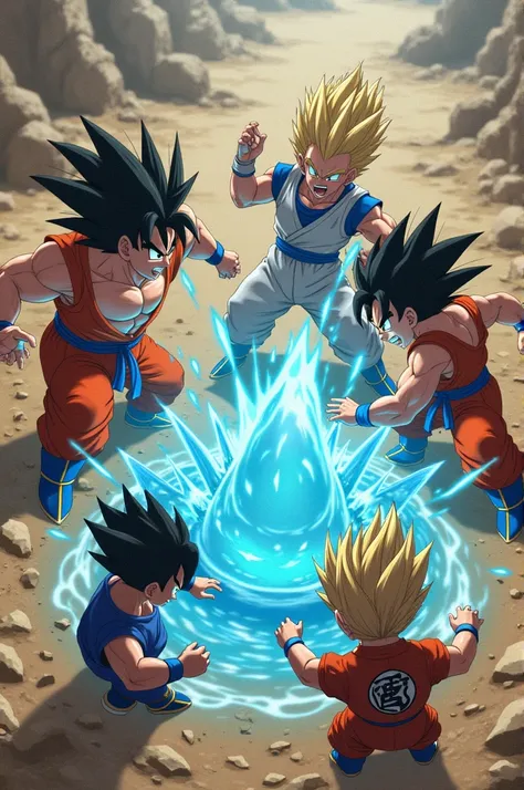 5 Dragon Ball characters fighting for water 
