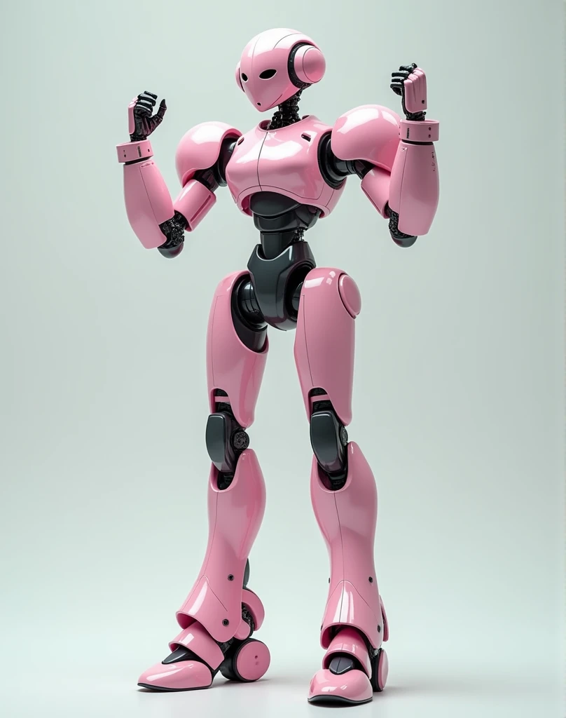 A female robot with a pale pink body holding up her fists、sexy、Faceless、tall、Long legs、Large Breasts、Very tall、Long legs、(Best Quality、4K、8k、 High Resolution 、masterpiece:1.2)、Super detailed、A female robot with a pale pink body that raises both fists and r...