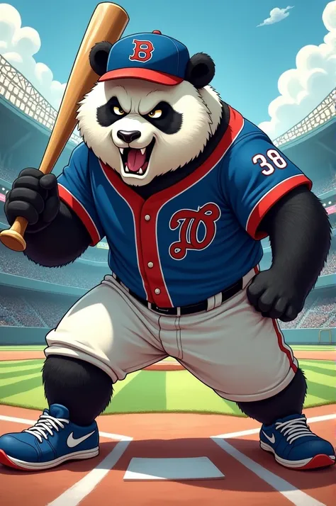 Image of an intimidating aggressive baseball panda in an anime cartoon