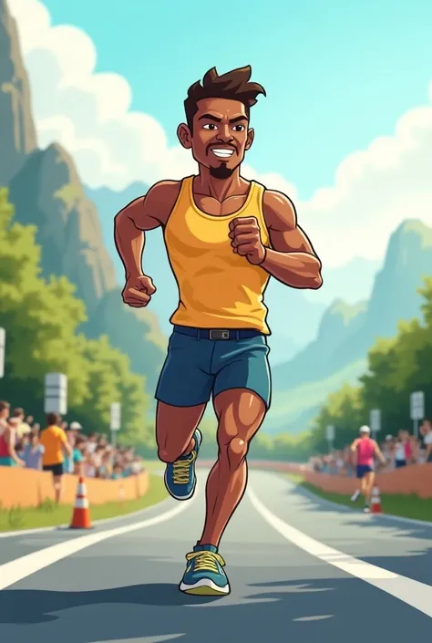 Brown man marathon runner cartoon