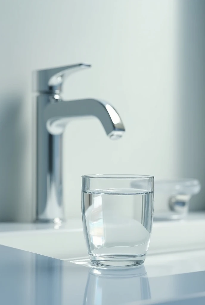 Cup with water and faucet on the side 