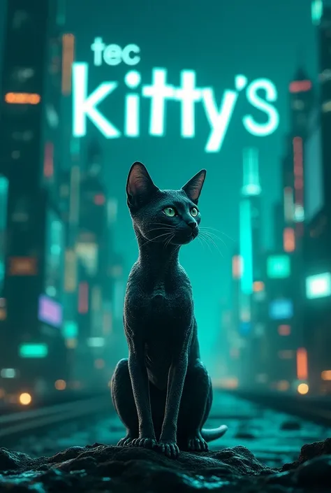  Create an image that alludes to green hydrogen, which is a fuel. Put the phrase written in the image "Tec Kittys" . Use technological elements that show innovation . 