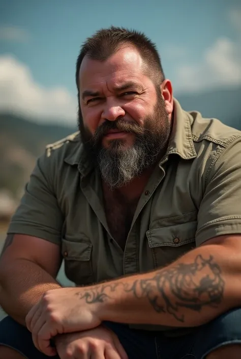 8K Very Best Highest Realistic Quality very Realistic real 8K very detailed highly ultra photorealistic very real realistic highly detailed very close-up portrait photo of a Very handsome bearded and rugged hairy burly muscular chubby beefy bulked up dad b...