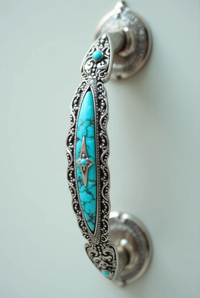 Image of a delicate sterling silver handle with a turquoise mix