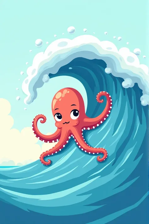 A wave with an octopus inside cartoon style easy to draw