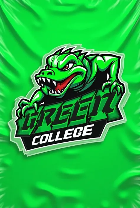 Create a flag for a green school gymkhana team with a lizard 
 Green and fierce in the middle and the name under the flag of the school called Qi College