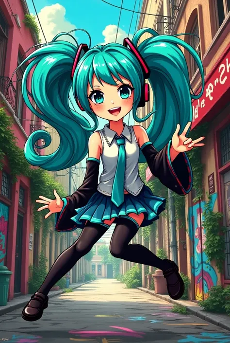 Brazilian Ratsumi Miku in a city 
