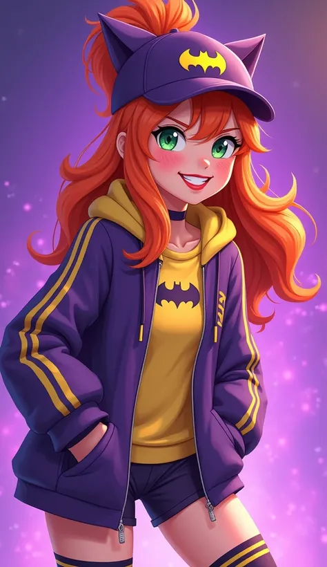 (Close up), (Close up from top of head to bottom of thigh) ((Barbara from DC Super Hero Girls 2019)), Barbara is a tall, slim and fair-skinned teenager with rosy cheeks, bright-emerald eyes and long, hot-orange hair with a brighter-colored ombre on the bot...