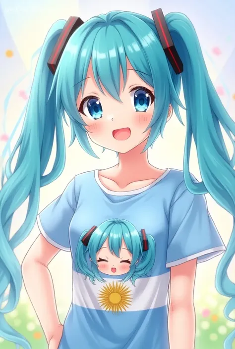 Miku wearing the Argentina Mikun Nakano t-shirt 