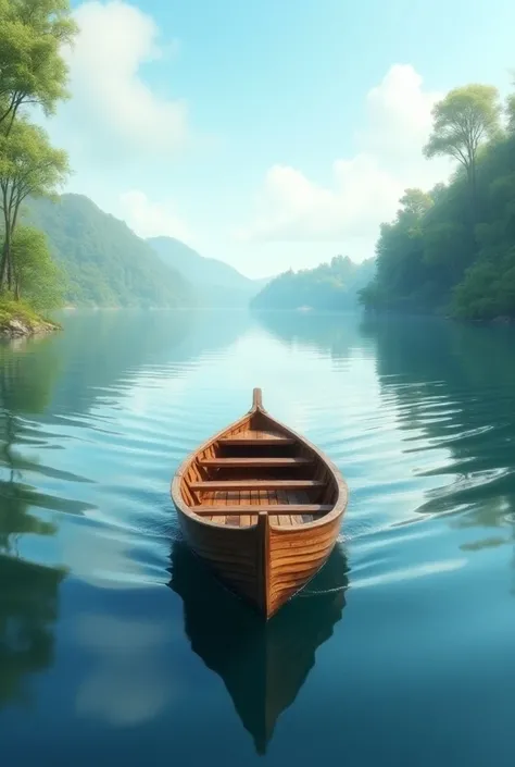 Take a boat on a lake ,  with a lot of emphasis on the boat