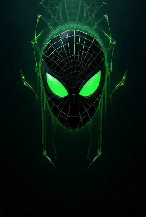 Mobile wallpaper with the Spiderman logo but with black and phosphorescent green colors and with cobwebs all over the design