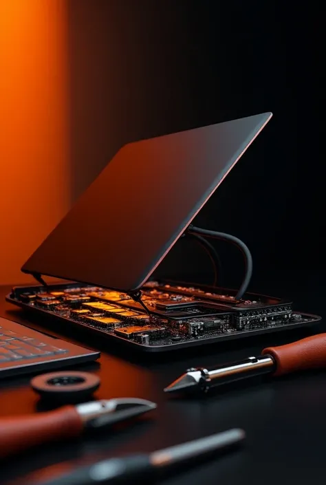  Creation of an image for Instagram , in Brazilian Portuguese,  promoting computer maintenance and formatting services .  The image must show a laptop with visible internal parts ,  accompanied by tools such as screwdrivers and cables ,  symbolizing the re...