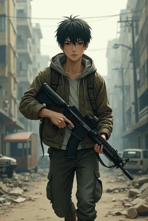 Teen male anime zombie apocalypse survivor with ump45