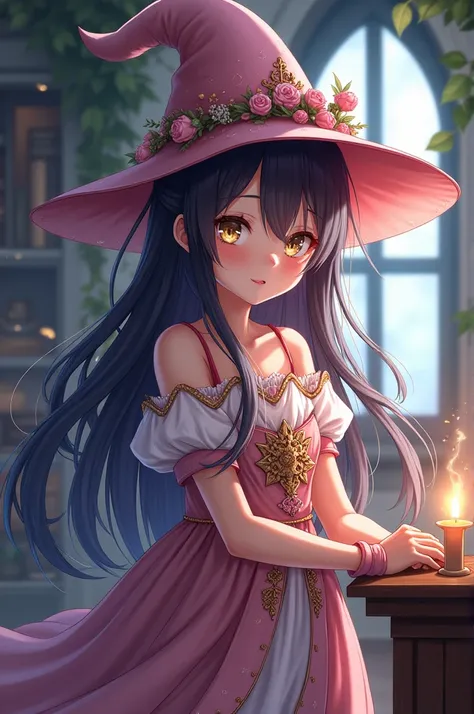 An anime girl,in witch&#39;s clothes. many details 