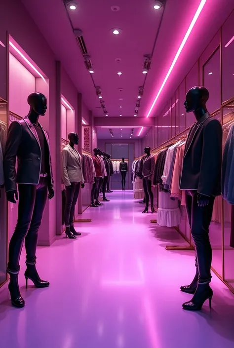  I want an image of a sales store with clothes, color purple 

