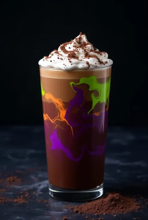 Create a drink ,  a monstroso mocha ,  with bright colors that you can see its for Halloween