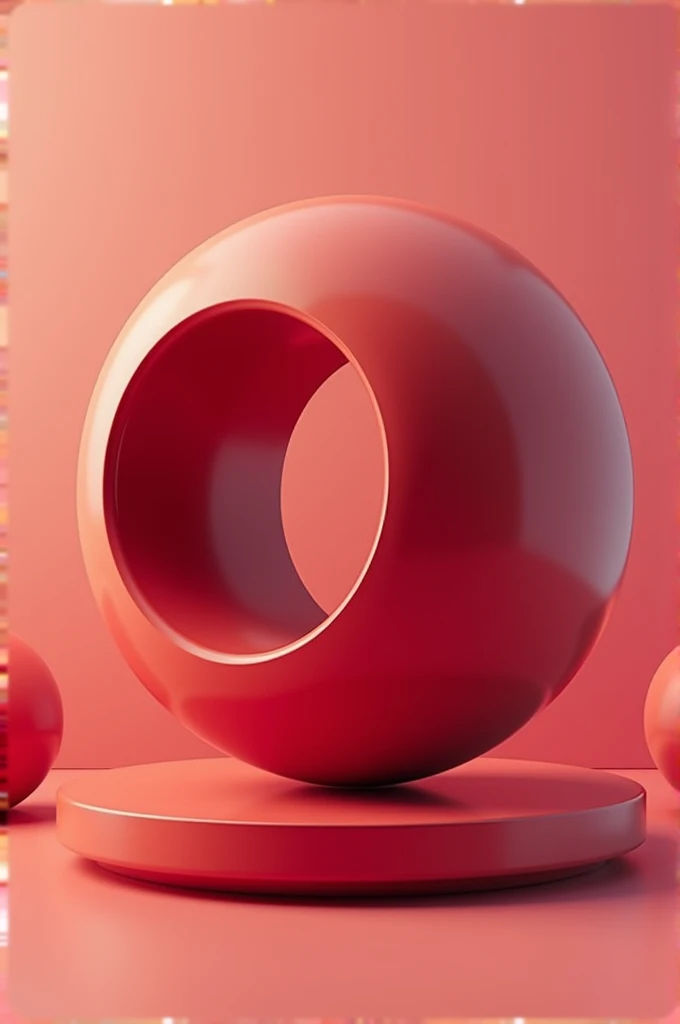 A red sphere with a hole in the center in perspective 