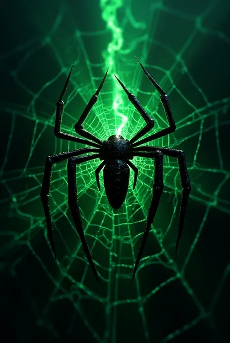 Wallpaper like for an IG card with the Spiderman logo with black and phosphorescent green colors and full of shiny cobwebs and longer spider legs