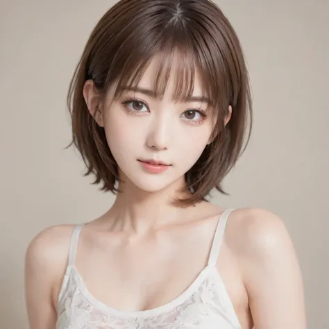 japanese, petite women,  physical build, , long, narrow eyes, a fleeting atmosphere, age 30, brown bob hair, ((thin lips)), whit...