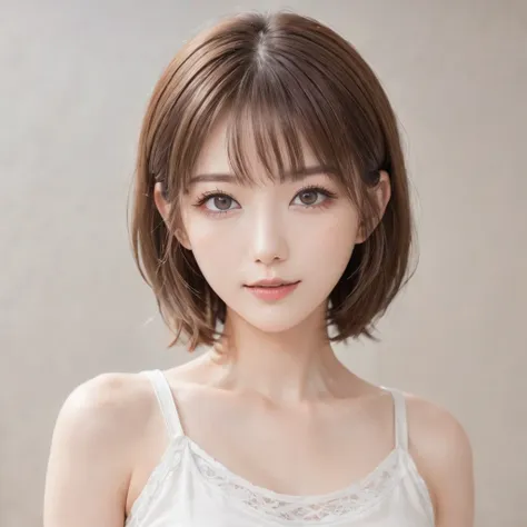 japanese, petite women,  physical build, , long, narrow eyes, a fleeting atmosphere, age 30, brown bob hair, ((thin lips)), whit...