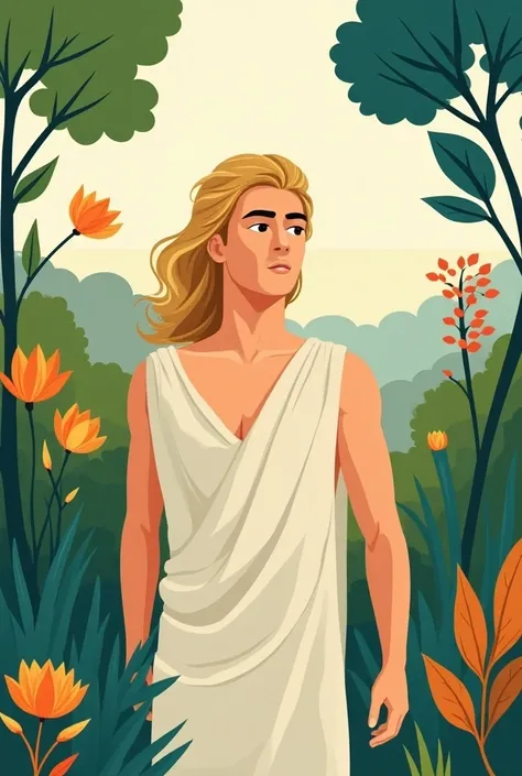 God Apollo in a garden. Simple strip style 