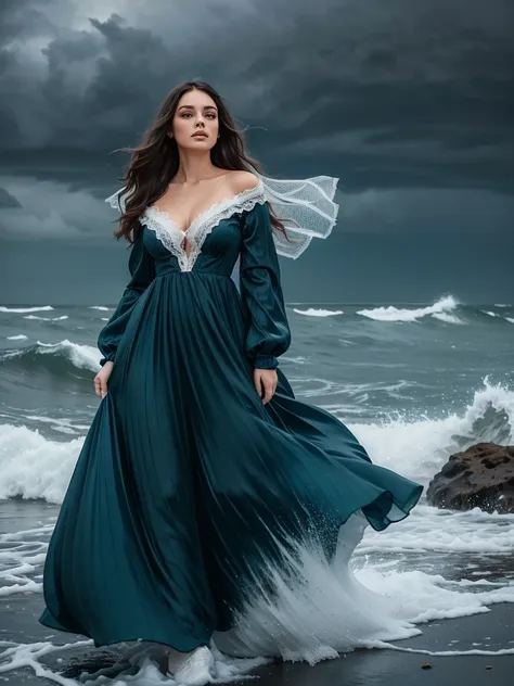 as( change the color of dressed in royal green the waves crash against the shore ,  their powerful energy is captured in a dress...