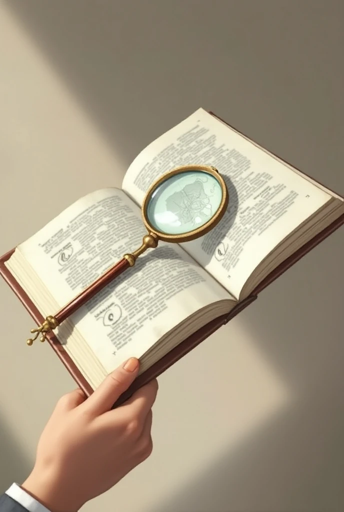 A textbook page with a magnifier 