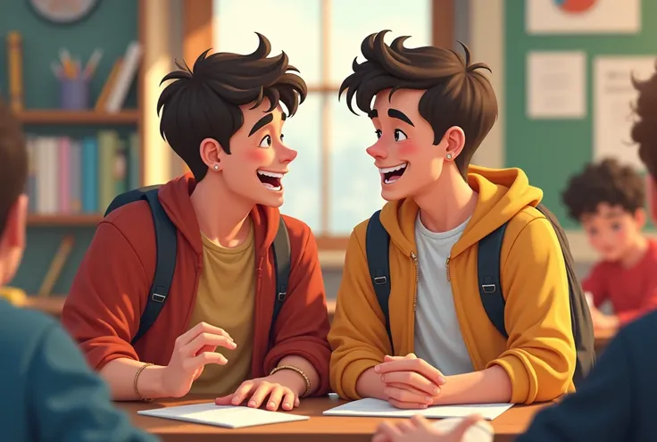 two young men of  are best friends they are in school they smile friendly