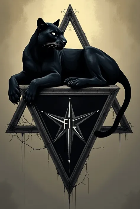 Panther resting on top of an inverted triangle with a five-pointed star and the word FIIL inside the inverted triangle