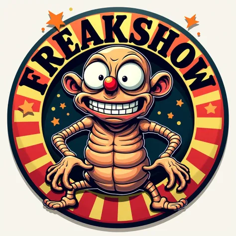 cartoon freak mascot circus freakshow logo in circle text "freakshow"