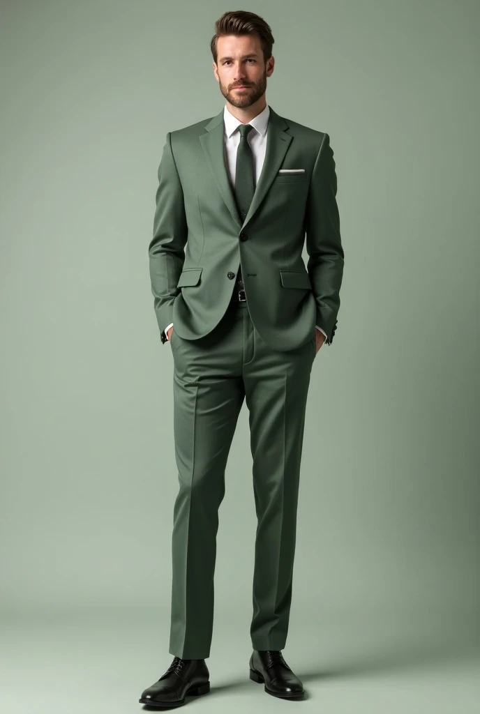 Create a suit for uniform for men the color must be sage green. Show the suit only