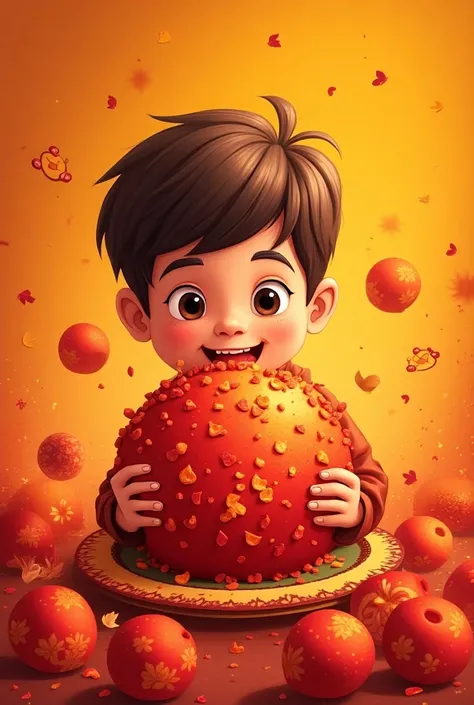 need a image of Bangla laddu banner design for social media....need text name show-  Afif Laddu

i neee a boy eat red color laddu