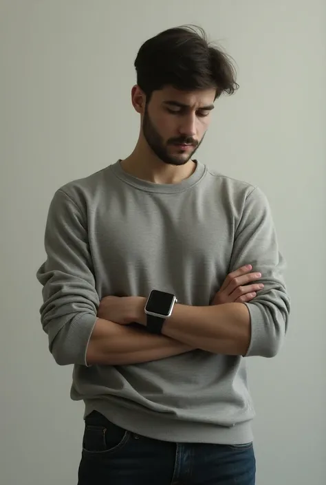 "I DONT KNOW IF ILL USE IT LONG ENOUGH .":  A person with the smartwatch on their wrist , but looking the other way,  hesitating whether to interact with the device or not.




