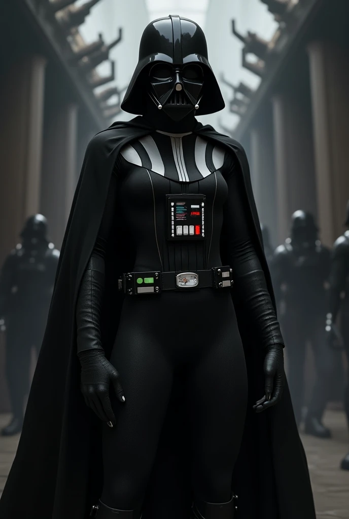 Create a female photo of Darth Vader 
realistic