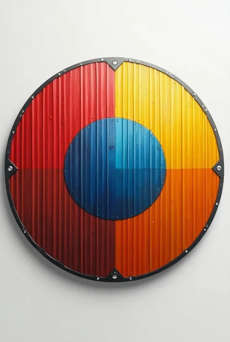 A shield with the color yellow, red, blue and pink 