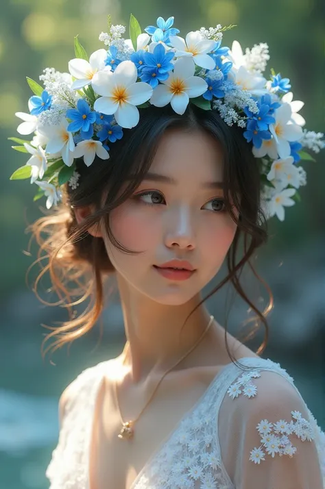 White and blue flower garland for wearing man 