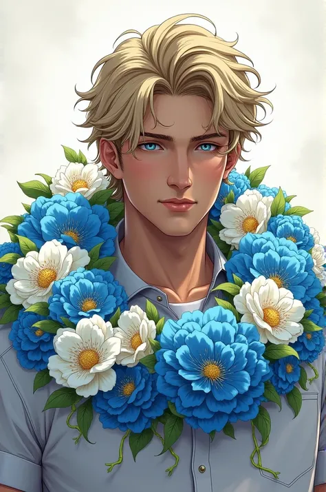 Big White and blue flower garland for wearing man on neck 