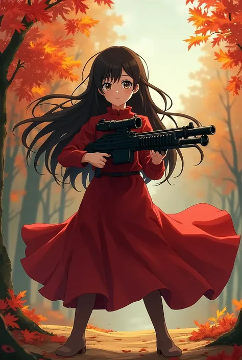 Autumn scenery、Imada Mio、Red dress、Machine gun