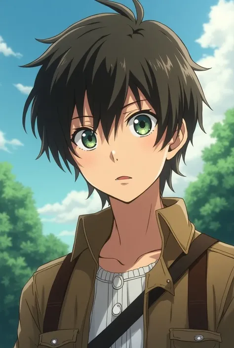 Give an anime characters looking like earen from attack on titan a anime which should be animeted and looking innocent adult earen