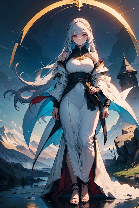 (((masterpiece, best quality, high detailed, 16k))) (1girl) A mysterious oracle cloaked in layers of mist and fog. Her long flowing hair is as pale as the moonlight, and her eyes seem to peer into the unknown. She wears an elegant gown of misty silk, and h...