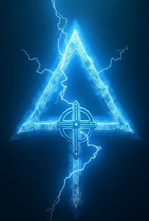 blue nordic rune with lightning coming out of it, in its center a nordic symbol